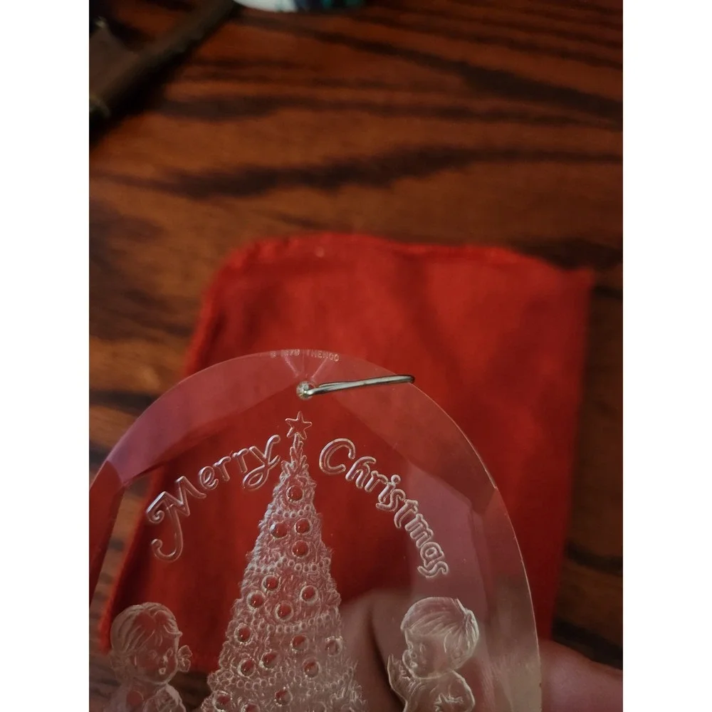Vintage 1980 Merry Christmas Ornament With Red‎ Velvet Bag By Henco